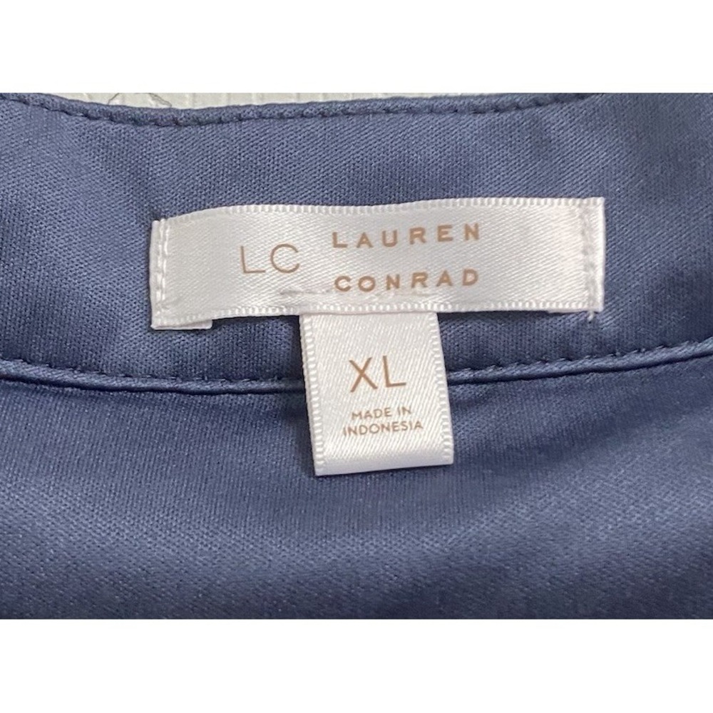 Lauren Conrad Women Cap Sleeve Blouse Polka Dot Pullover Top Blue/White Tunic XL - Picture 4 of 6